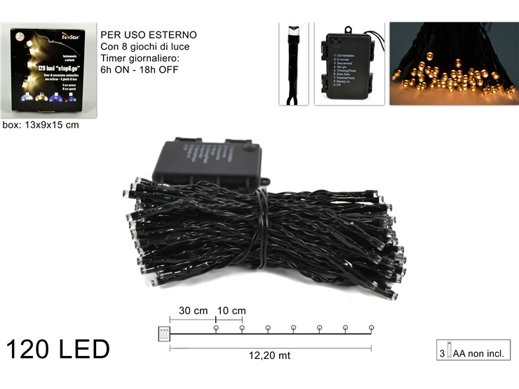 LUCI 120LED BATT.8GIOC.C/TIMER BIANC.CAL - Natale > Luci Varie > Minilucciole - Ingrosso B2B Magazzini Scatigna