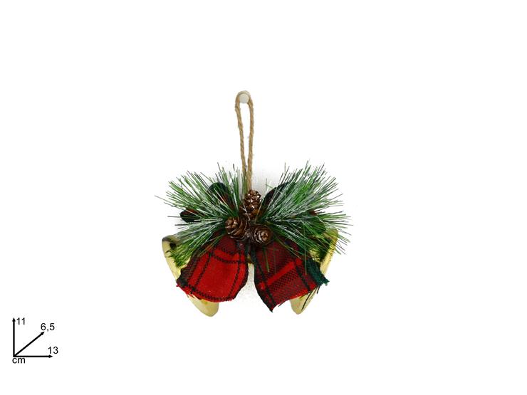 CAMPANE C/FIOC.SCOZ.RAMET.PIG.ORO 17096G - Natale > Appendini Albero > Appendini Scozzesi Campane 02 - Ingrosso B2B Magazzini Scatigna