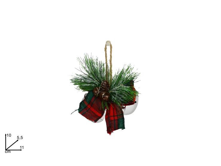 CAMPANEL.C/FIOC.SCOZ.RAM.PIGNE SILV17096 - Natale > Appendini Albero > Appendini Scozzesi Campane 02 - Ingrosso B2B Magazzini Scatigna