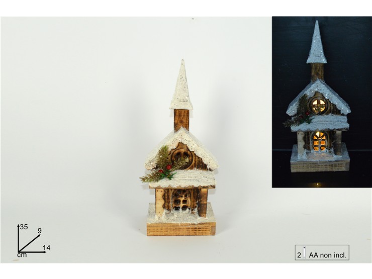 CASET.LEGNO C/CAMPANILE Cm35 C/LUCI70406 - Natale > Decorazioni Da Interno > Articoli Luminosi - Ingrosso B2B Magazzini Scatigna