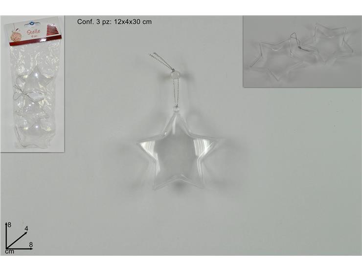 STELLE PLASTICA TRASP.Cm.8 Pz.3 KH008/3 - Natale > Sfere > Sfere Trasparenti - Ingrosso B2B Magazzini Scatigna