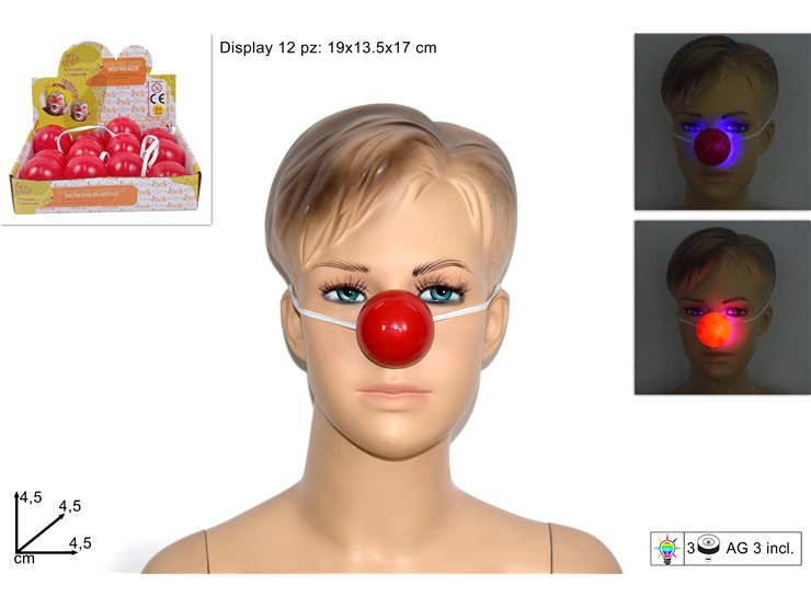 NASO PAGLIACCIO C/LUCE DISPLAY 20170014 - Carnevale > Costumi Accessori > Pagliaccio - Ingrosso B2B Magazzini Scatigna