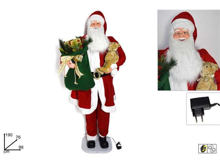 BABBO NATALE C/REG.MUS.E MOV.Cm190 17400 - Natale > Decorazioni Grande Formato > Babbo Natale - Ingrosso B2B Magazzini Scatigna