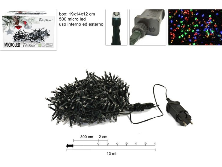 MINILUCC.500MICRO LED MULTICOLOR USO EST - Natale > Luci Esterno > Microled - Ingrosso B2B Magazzini Scatigna