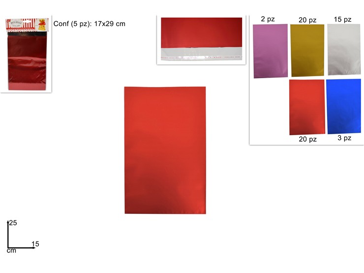 BUSTE REG.SATINATE Cm1525 Pz5 5C.JL17 - Eventi > Compleanno > Accessori Confezionamento - Ingrosso B2B Magazzini Scatigna