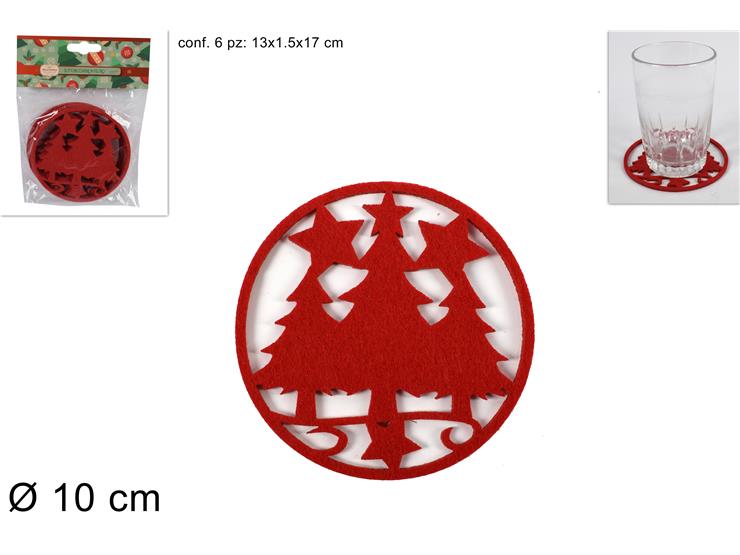 SOTTOBICCHIERE FELTRO ROSSO ST6PZ GLD-20 - Natale > Tavola > Serie Panno - Ingrosso B2B Magazzini Scatigna