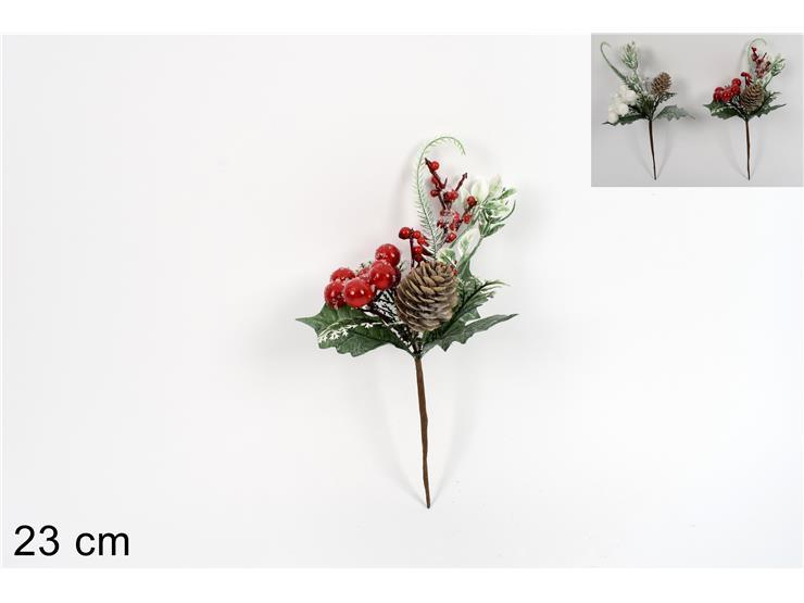 RAMETTO C/BACCHE/PIGNA Cm.23 2COL.847666 - Natale > Bacche E Fiori > Spilloni Bacche Piccole - Ingrosso B2B Magazzini Scatigna