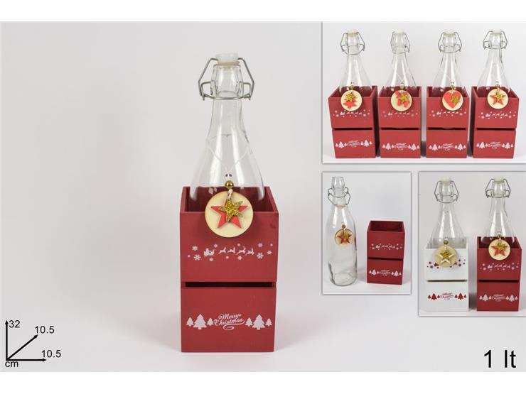 CASSETTA LEGNO C/BOTT.VET.Lt.1 4AS.2C.18 - Natale > Tavola > Bottiglie Vetro - Ingrosso B2B Magazzini Scatigna