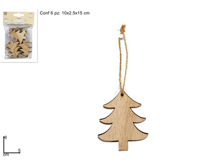 APPENDINI LEGNO ALBERI Pz.6 AL180376N - Natale > Appendini Albero > Appendini Legno Naturale - Ingrosso B2B Magazzini Scatigna