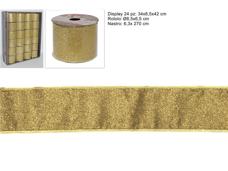 NASTRO GLITTER.ORO 6,5270 HJ2019-843-6. - Confezionamento > Nastri E Rotoli > Rotoli Tessuti Vari - Ingrosso B2B Magazzini Scatigna