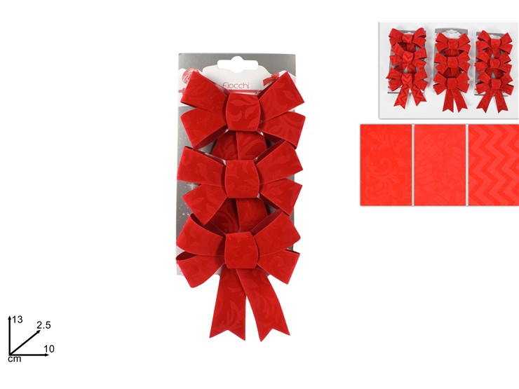 FIOCCHI TIPO VELL.ROSSO 3ASS.PZ17-55-3/5 - Natale > Fiocchi > Rossi - Ingrosso B2B Magazzini Scatigna