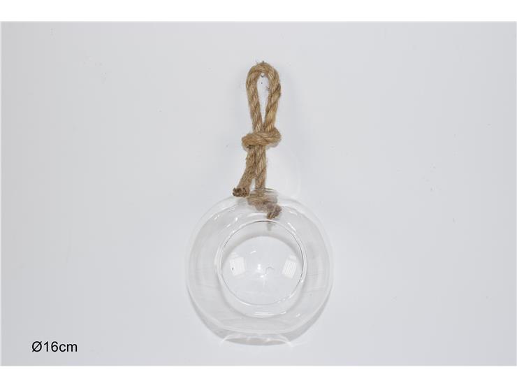 AMPOLLA VETRO TONDA C/CORDA Cm.16 6843-3 - Everyday > Complementi Arredo > Vasi - Ingrosso B2B Magazzini Scatigna