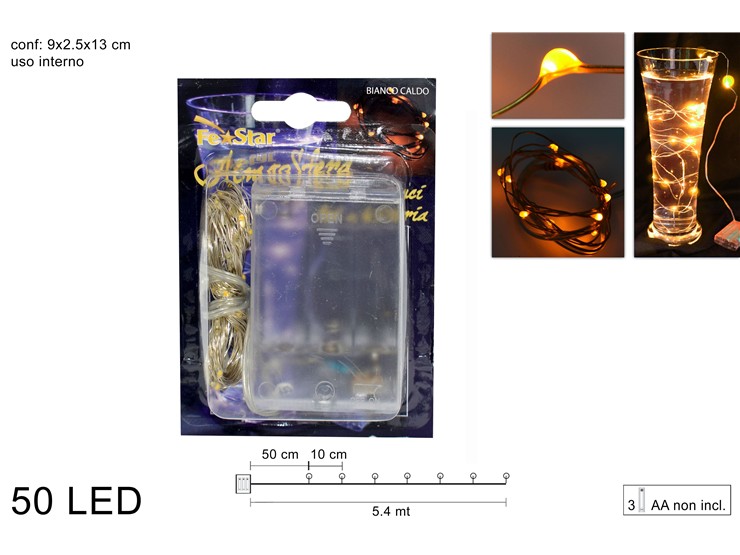 FILO 50 MICROLED BATT.BIANCO CAL.2021002 - Natale > Luci Varie > Gocce Di Luce - Ingrosso B2B Magazzini Scatigna