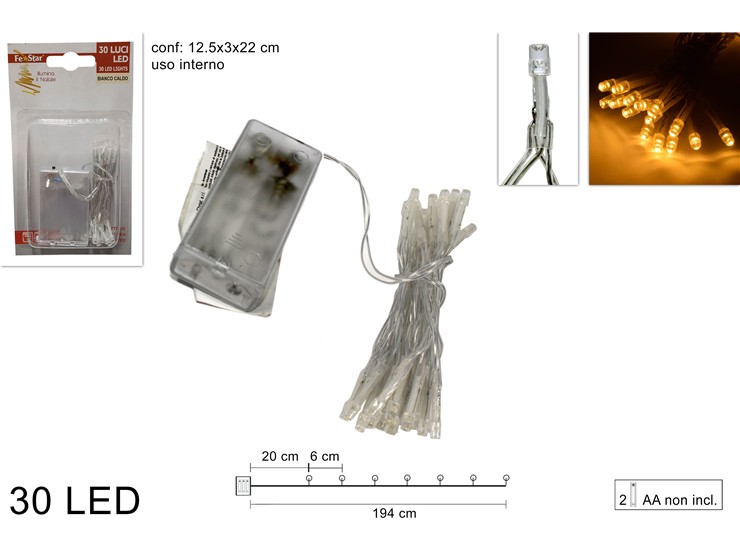 LUCI 30LED BATTERIA BIANCO CALDO DFBP-30 - Natale > Luci Varie > Minilucciole - Ingrosso B2B Magazzini Scatigna