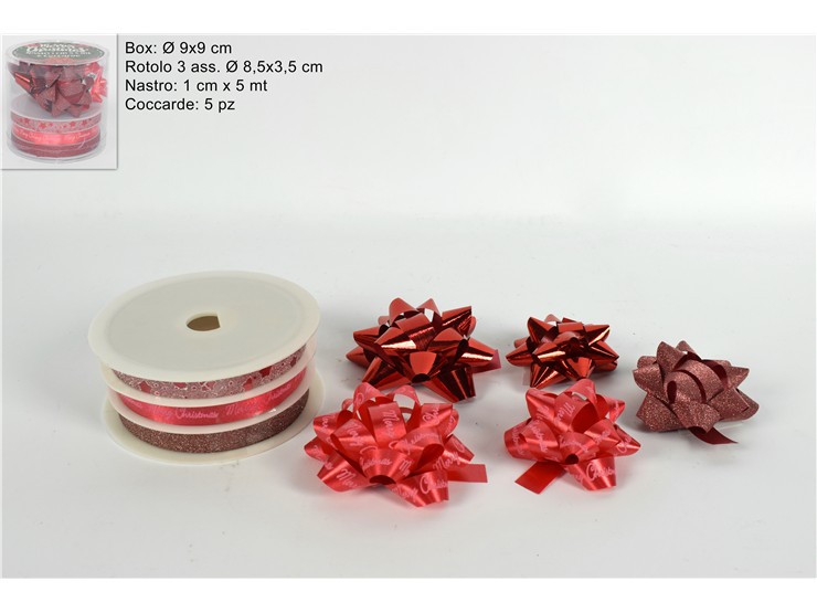 NASTRI Pz.3 Cm1Mt5COCCARDE ROSSO ITEM3 - Natale > Confezionamento > Nastri E Rotoli - Ingrosso B2B Magazzini Scatigna