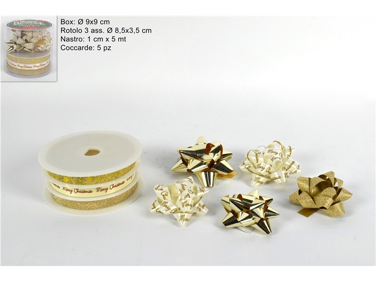 NASTRI 3PZ 1CMX5MTCOCCARDE IN BOX PVC O - Natale > Confezionamento > Nastri E Rotoli - Ingrosso B2B Magazzini Scatigna