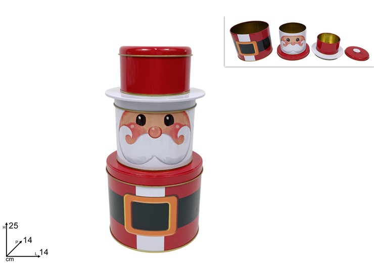 BARATT.BABBO NATALE LATTA Pz3 Cm25 TMA05 - Natale > Tavola > Scatole Latta - Ingrosso B2B Magazzini Scatigna