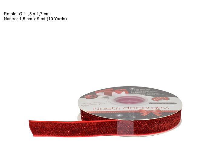 NASTRO VELLUTO GLITT.ROSSO Cm.1,5Mt.9 R - Confezionamento > Nastri E Rotoli > Nastri - Ingrosso B2B Magazzini Scatigna