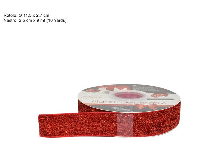 NASTRO VELLUTO GLITT.ROSSO Cm.2,5Mt.9 J - Confezionamento > Nastri E Rotoli > Nastri - Ingrosso B2B Magazzini Scatigna