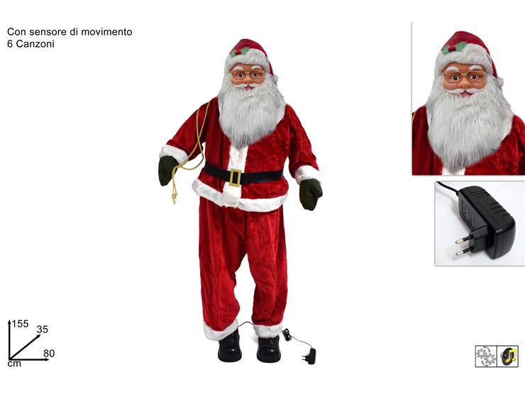 BABBO NATALE 155CM MUS.C/MOV.SED RS60072 - Natale > Decorazioni Grande Formato > Babbo Natale - Ingrosso B2B Magazzini Scatigna