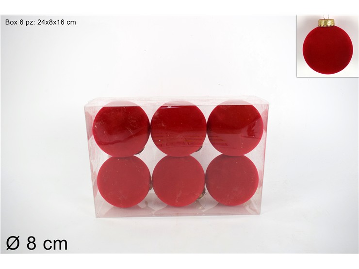 PALLE FLOCCATE ROSSE 8cm 6pz JNP250827 - Natale > Sfere > Floccate Rosse - Ingrosso B2B Magazzini Scatigna