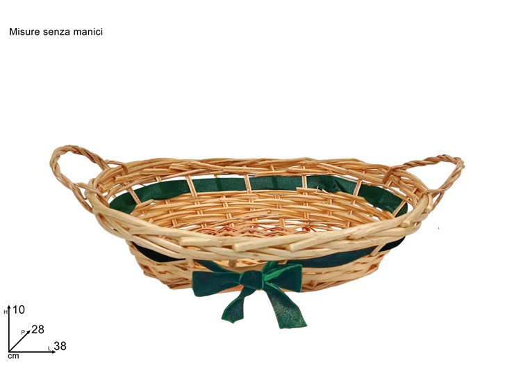 CESTA OVALE ORO C/FIOC.VERDE 3828 8808C - Confezionamento > Ceste Vimini > Grandi - Ingrosso B2B Magazzini Scatigna