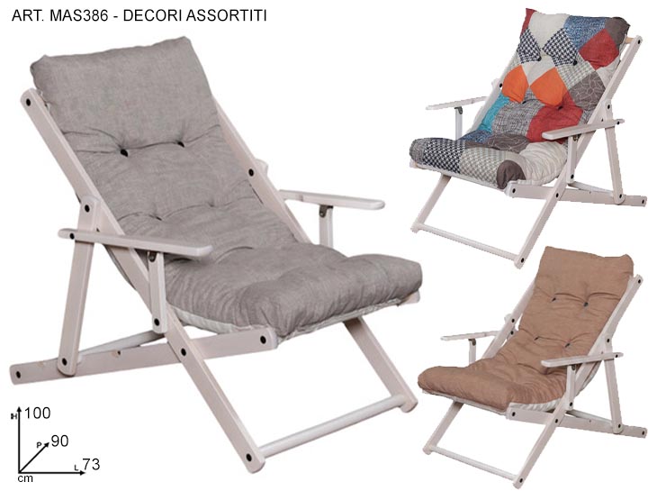 POLTRONA RELAX STRUT BIANCA CUSCINO ASS. - Summer > Arredo E Attrezzature Da Esterno > Sdraio Lettini - Ingrosso B2B Magazzini Scatigna