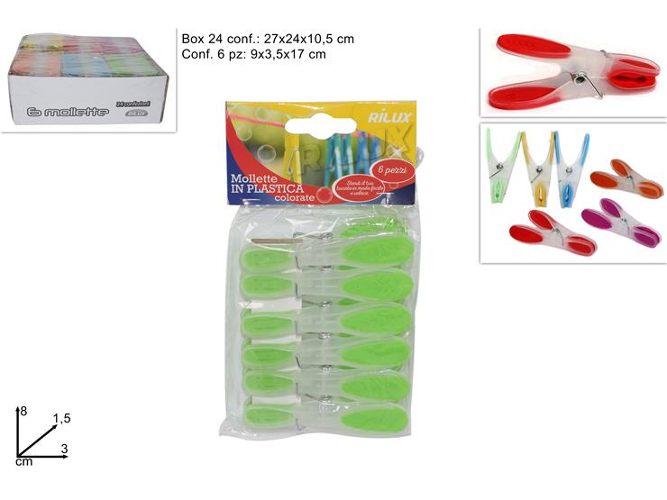 MOLLETTE GOMMA Pz.6 COLORI ASS.Art.H-602 - Pulizia > Bucato E Accessori > Mollette - Ingrosso B2B Magazzini Scatigna