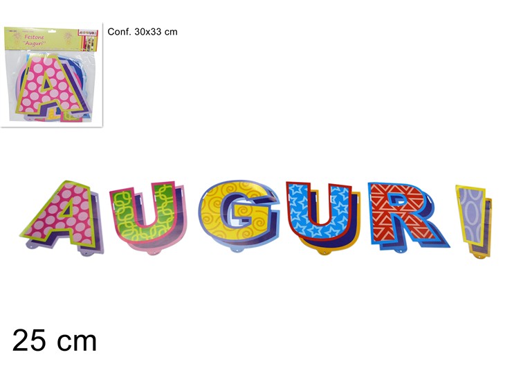 FESTONE LETTERE "AUGURI" 14HK001 - Party > Decorazioni E Tavola > Festoni - Ingrosso B2B Magazzini Scatigna