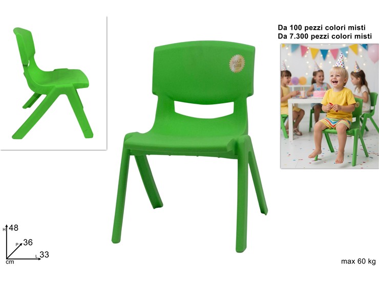SEDIA BIMBO VERDE CHIARO Art.0886 - Everyday > Mobili > Sedute - Ingrosso B2B Magazzini Scatigna