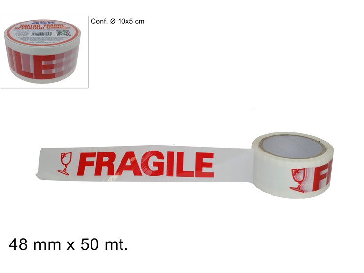 NASTRO ADES.SCRIT."FRAGILE" Mt50 TH00432 - Ferramenta Utensili > Adesivi Abrasivi > Colle E Nastri - Ingrosso B2B Magazzini Scatigna