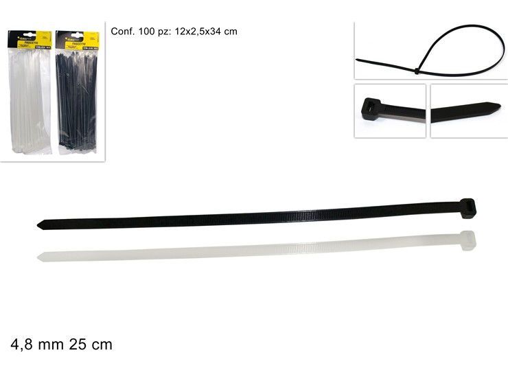 FASCETTE mm.4,8Cm.25 Pz.100 2C.2023123 - Ferramenta Utensili > Materiali E Minuteria > Fascette - Ingrosso B2B Magazzini Scatigna