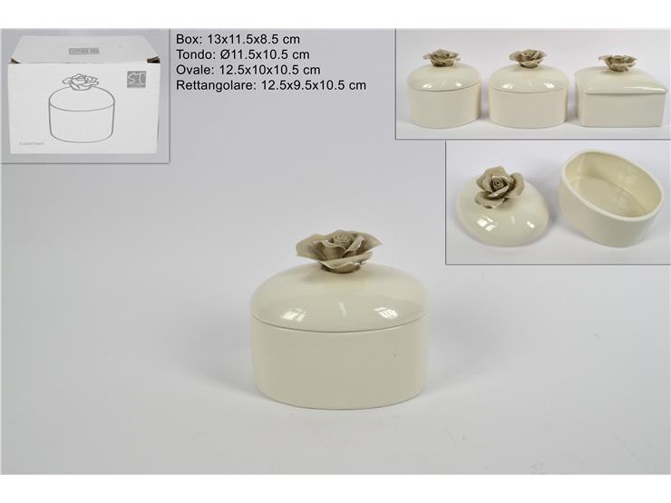 COFANETTO CERAM.C/ROSA BIANC.3AS.13026-A - Eventi > Matrimonio > Portaconfetti - Ingrosso B2B Magazzini Scatigna