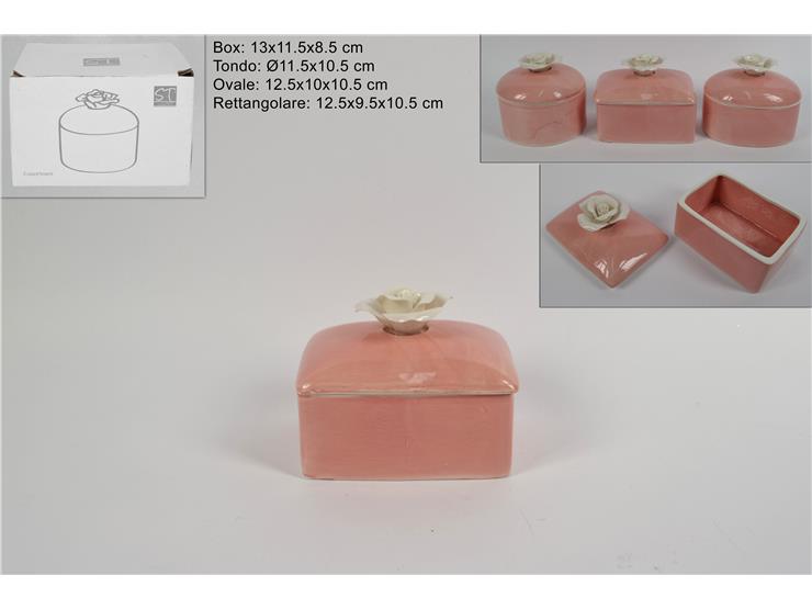 COFANETTO CERAM.C/ROSA ROSA 3AS.13026-B/ - Eventi > Nascite > Portaconfetti - Ingrosso B2B Magazzini Scatigna