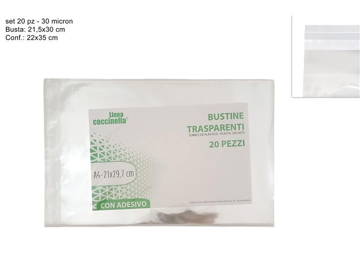 BUSTINE TRASP.C/ADES.A4 Pz20 30my 5297/2 - Scuola Ufficio > Buste > Trasparenti - Ingrosso B2B Magazzini Scatigna