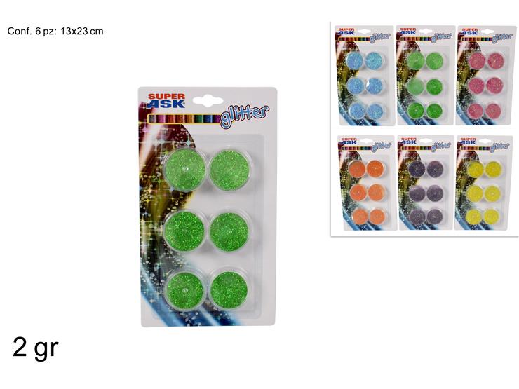 GLITTER Gr.2Pz.6 BLISTER 6COL. MTCR-TS1 - Scuola Ufficio > Decoupage > Glitter - Ingrosso B2B Magazzini Scatigna