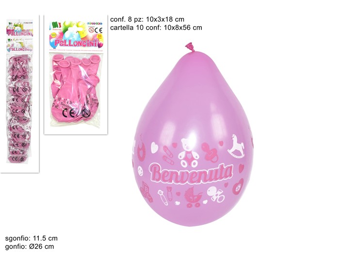 BUSTA PALLONCINI BENVENUTA Pz.8 Art.14 - Giocattoli > Palloncini > Eventi Nascite - Ingrosso B2B Magazzini Scatigna