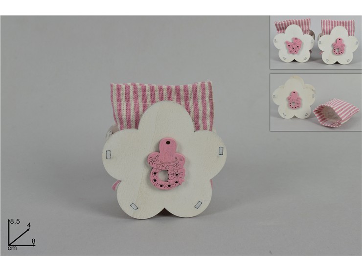 FIORE LEGNO C/SACCH.RICOR.NASC.ROSA 2AS - Eventi > Nascite > Portaconfetti - Ingrosso B2B Magazzini Scatigna