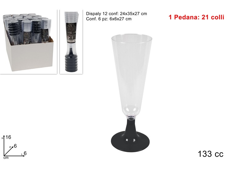 FLUTE PLAST.BASE COL.NERO Pz.6 D001 TR/B - Party > Decorazioni E Tavola > Monouso E Riutilizzabili - Ingrosso B2B Magazzini Scatigna