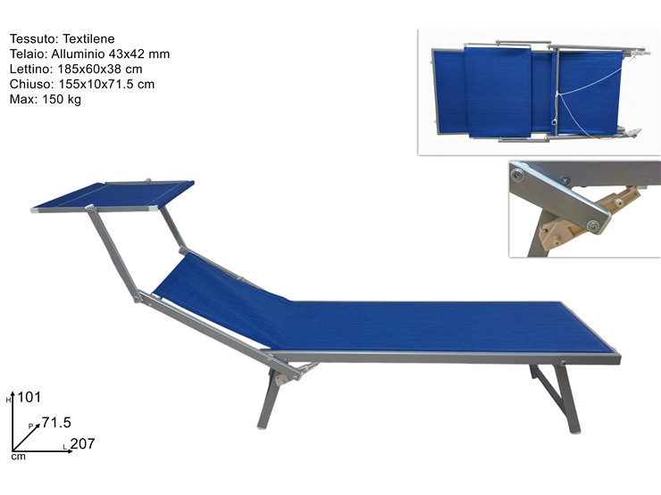 LETTINO LUXURY TEXTIL.C/CUSC.ALLUM.BLU' - Summer > Arredo E Attrezzature Da Esterno > Sdraio Lettini - Ingrosso B2B Magazzini Scatigna