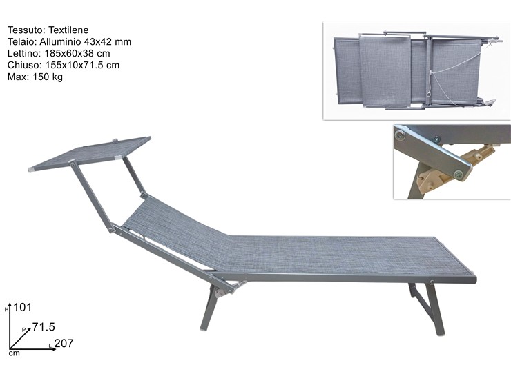LETTINO LUXURY TEXTIL.C/CUSC.ALLUM.GRIGI - Summer > Arredo E Attrezzature Da Esterno > Sdraio Lettini - Ingrosso B2B Magazzini Scatigna