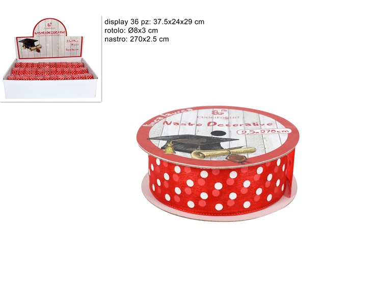 NASTRO ORGANZA POIS ROSSO Cm.2,5270 - Eventi > Compleanno > Accessori Confezionamento - Ingrosso B2B Magazzini Scatigna