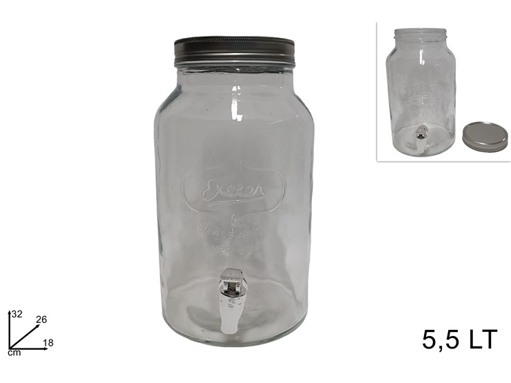 BARATTOLO VETRO C/RUBINETTO Lt.5,5 11101 - Everyday > Cucina > Bevande E Bar - Ingrosso B2B Magazzini Scatigna