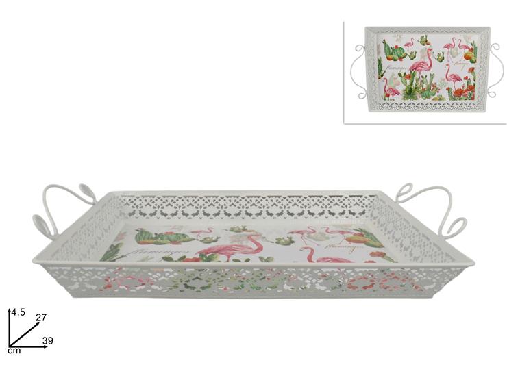 VASSOIO RETT.MET.C/MAN.FENICOT.LC160424 - Everyday > Mobili > Complementi Arredo - Ingrosso B2B Magazzini Scatigna