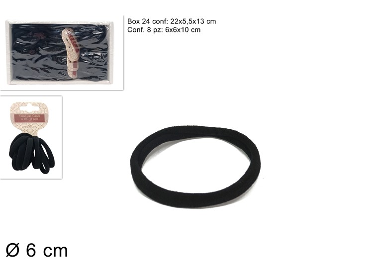 ELASTICO CAPELLI NERO Pz.8 Cm.6 754021 - Everyday > Cura Personale > Cura Del Corpo - Ingrosso B2B Magazzini Scatigna