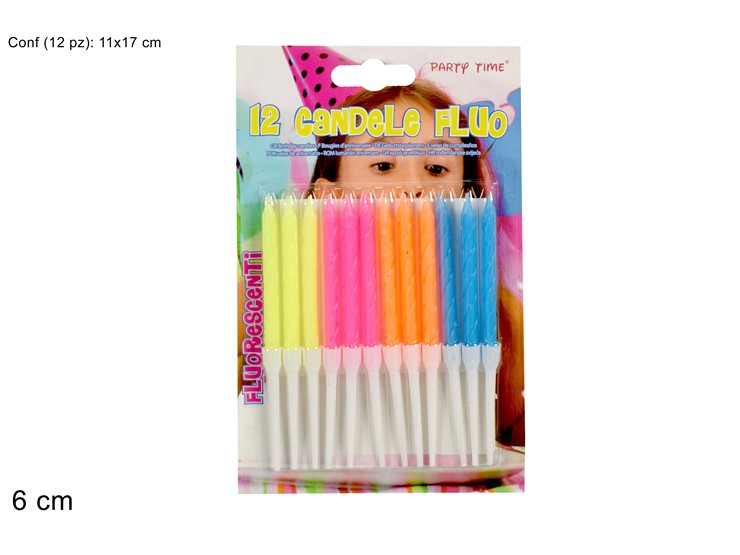 CANDELINE FLUO' Pz.12 Cm.6 C/SUP.HMWH75 - Party > Candeline > Candeline Lunghe - Ingrosso B2B Magazzini Scatigna