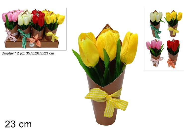 PIANTINA TULIPANI C/CART.E FIOCCO2023026 - Everyday > Fiori Piante > Piantine - Ingrosso B2B Magazzini Scatigna