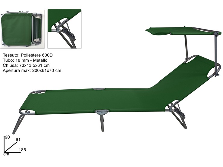 LETTINO C/PARAS.POL.600D DI18 VERDE W012 - Summer > Arredo E Attrezzature Da Esterno > Sdraio Lettini - Ingrosso B2B Magazzini Scatigna