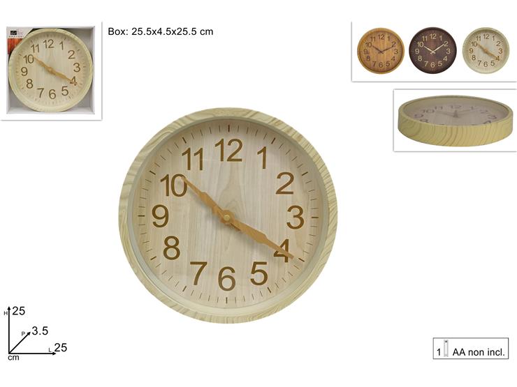 OROLOGIO MURO TONDO EFF.LEGNO Cm2510227 - Everyday > Complementi Arredo > Oggettisitca Funzionale - Ingrosso B2B Magazzini Scatigna