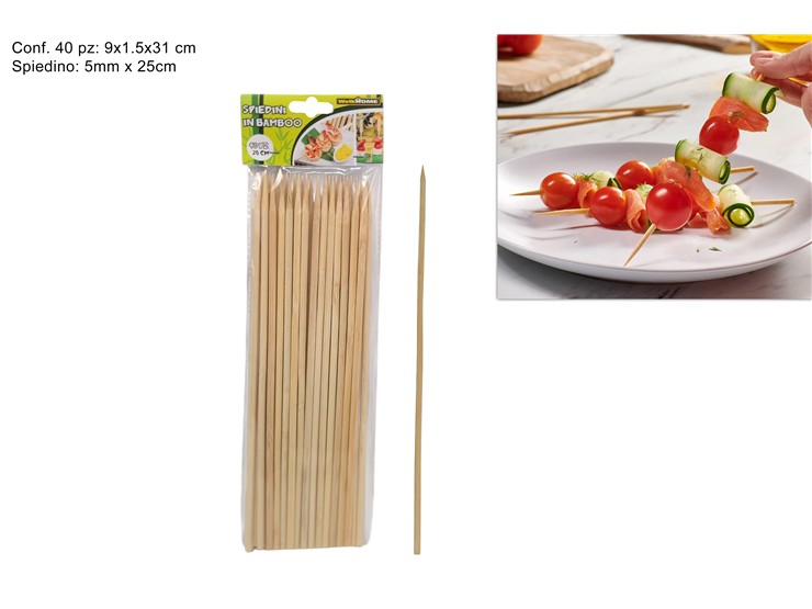 SPIEDINI BAMBOO Cm.25 mm.5 Pz.40 ZQ2505 - Party > Decorazioni E Tavola > Spiedini E Finger Food - Ingrosso B2B Magazzini Scatigna